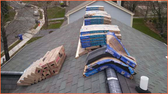 Reroofing materials ready to go Reroofing materials ready to go