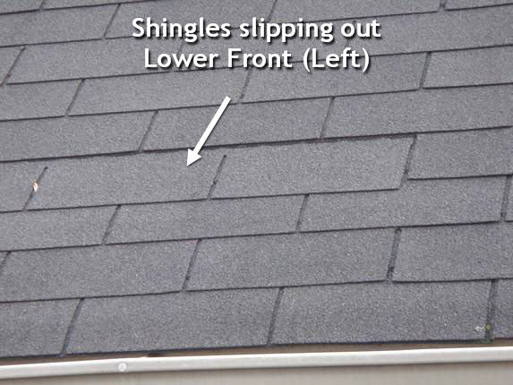 Image of shingles sliding off roof