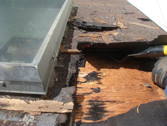 Removing the old leaking skylight Old leaking skylight
