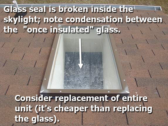 Skylight with broken glass seal