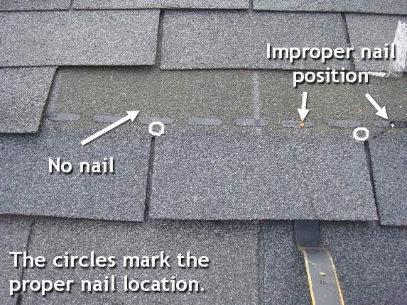 Improper roof nailing