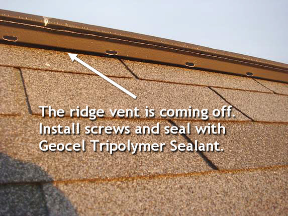 Ridge vent coming off