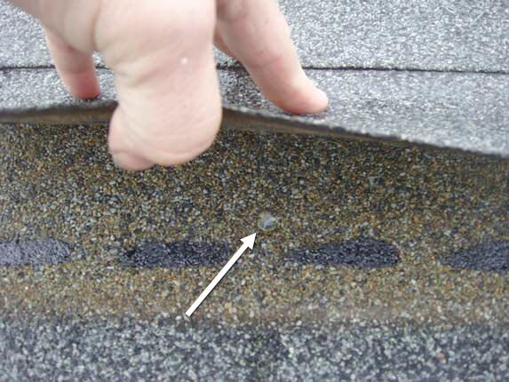 Roofing nails poorly installed