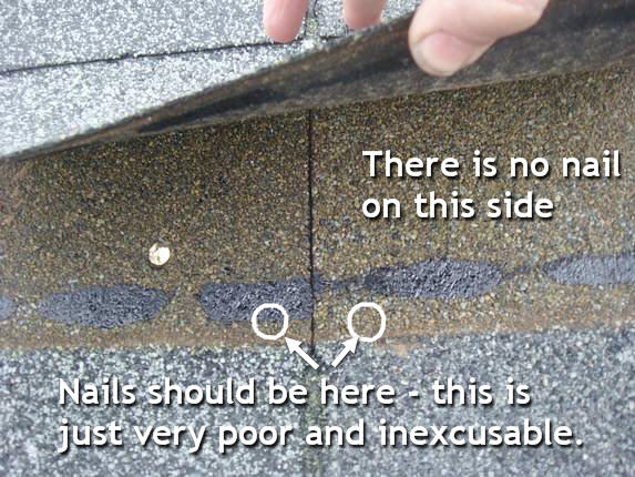 Correct roof nail position