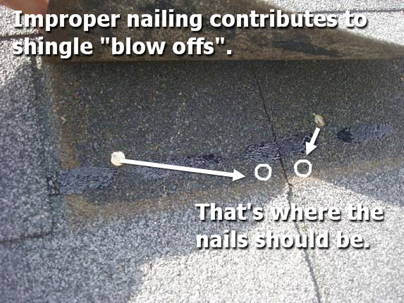 Improper roof nailing